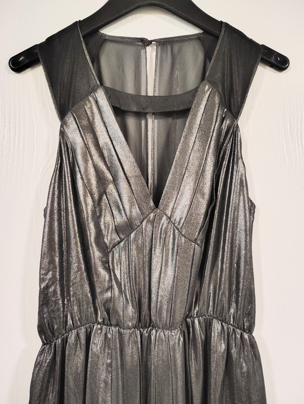 NWT BCBGeneration Metallic Silver & Black Maxi Dress Plunge V-Neck Women's Small - Picture 7 of 12